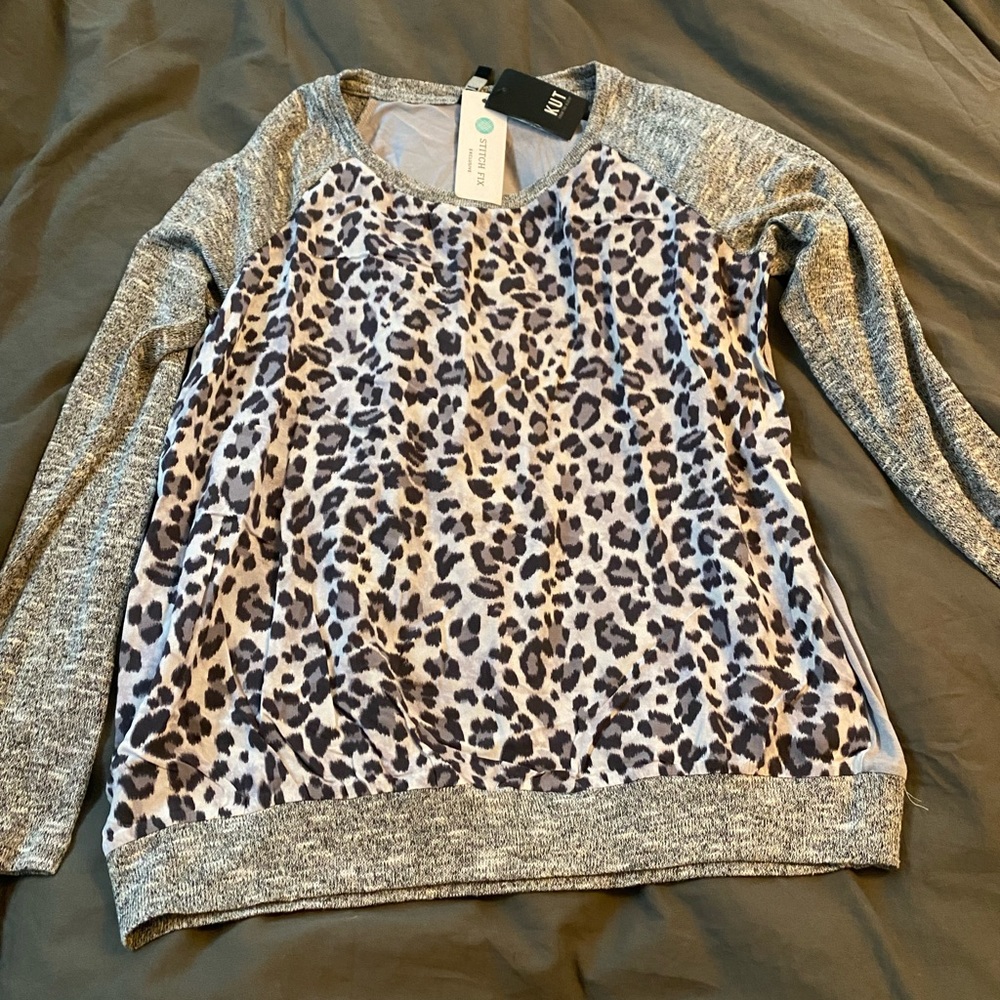 KUT from the Kloth light grey mixed material top NWT